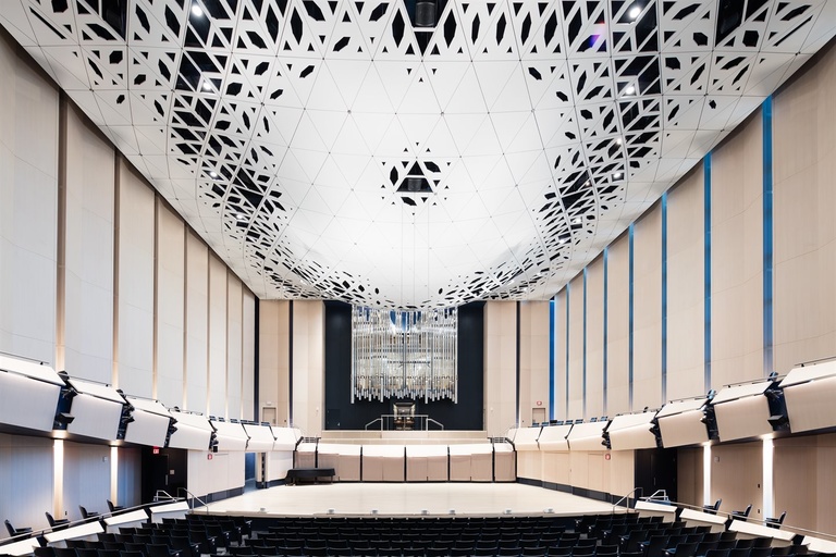 A wide view of the concert hall in Voxman Music Building