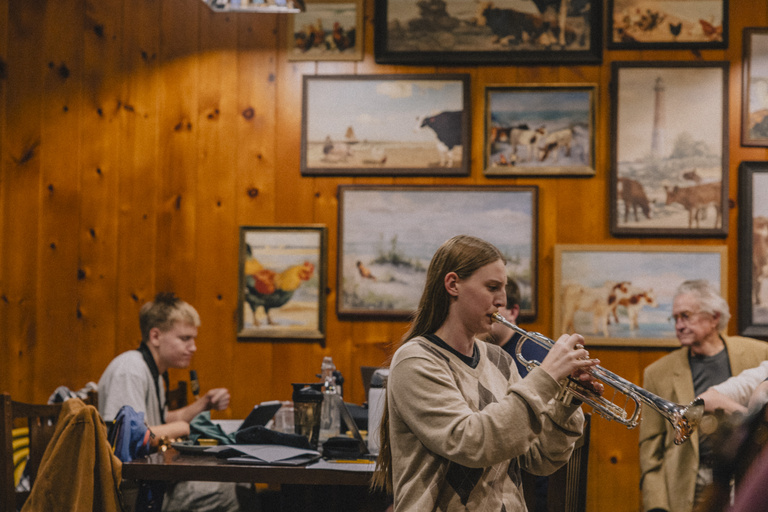 Student playing her instrument at Jazz Jam