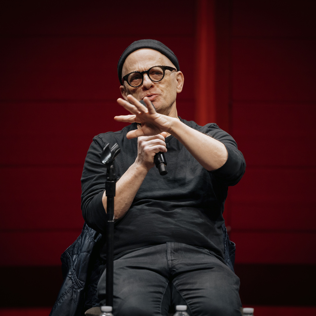 David Lang in Voxman's Recital Hall during a 2024 residency event
