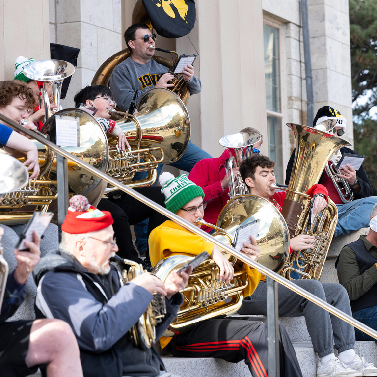 A group of Tuba and Euphonium players performing in Holiday Tubas concert