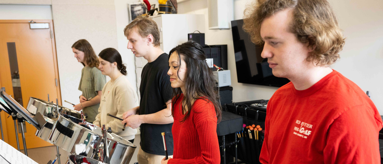 Students in Percussion Ensemble, 2023. Photo by Tim Schoon