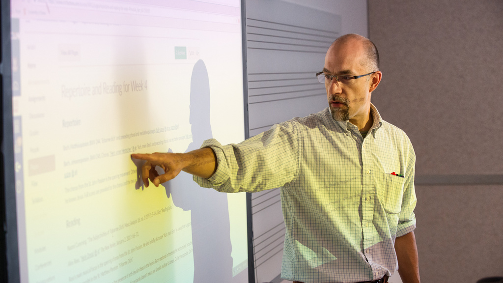 Robert Cook teaching music theory at the University of Iowa School of Music