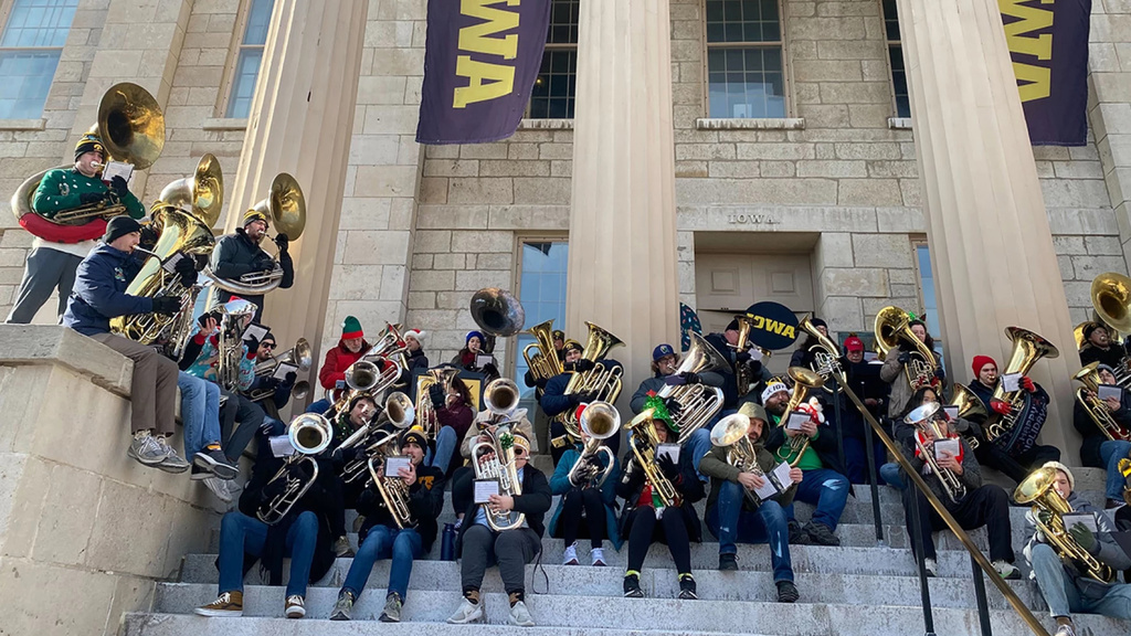 Musicians perform Christmas songs as part of Holiday Tubas at the Old Capitol on Dec. 13, 2024
