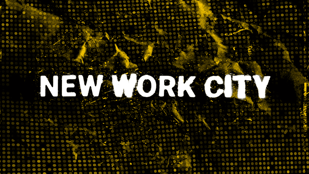 "New Work City" white text on grungy looking black and yellow background