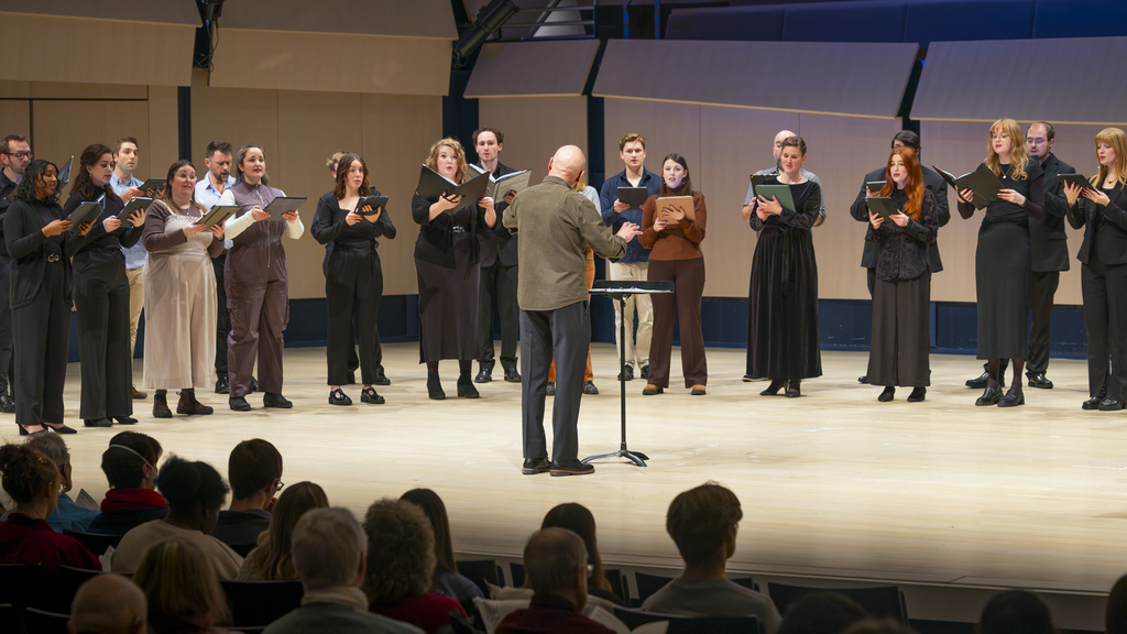 The Crossing performing in Voxman Concert Hall