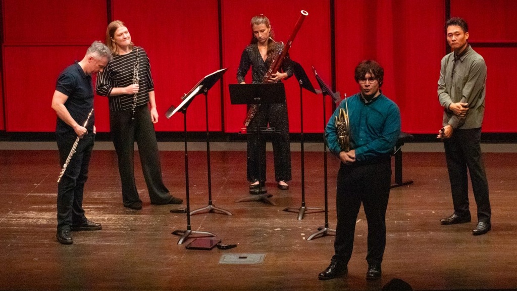 The Wingra Wind Quintet looks at the crowd on Thursday, Sept. 24, 2026. They are based out of Wisconsin, comprised of all faculty members except for a fifth-year graduate.