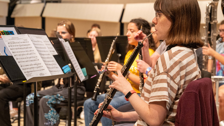 student musicians in the double reed section